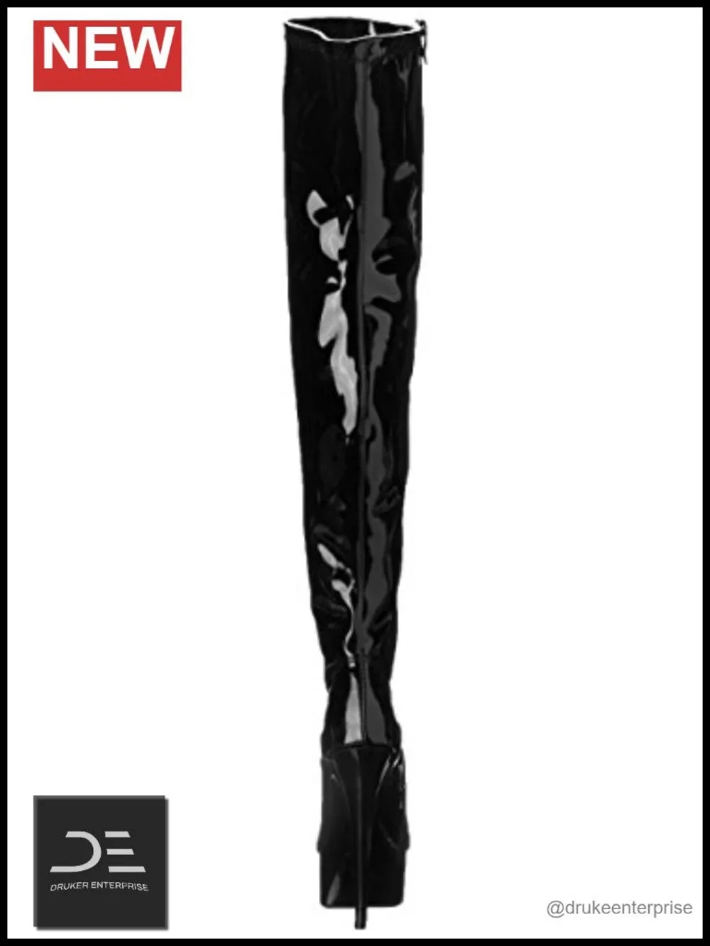 Over-the-Knee Stretch Patent Platform Boots 6in Heel 25in Shaft